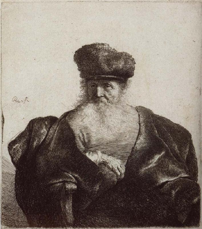 REMBRANDT Harmenszoon van Rijn Old Man with Beard,Fur Cap and Velvet Cloak Norge oil painting art